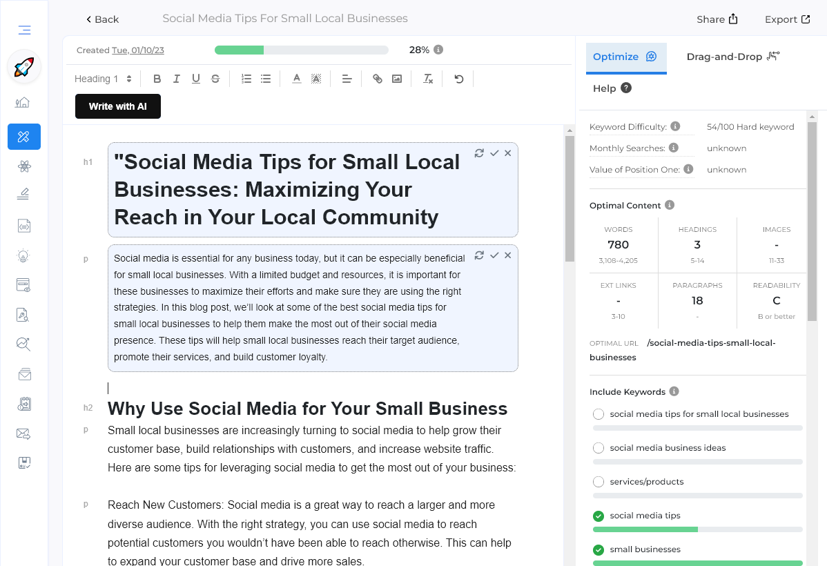 GrowthBar SEO and AI Content Generation Tool (Screenshot)